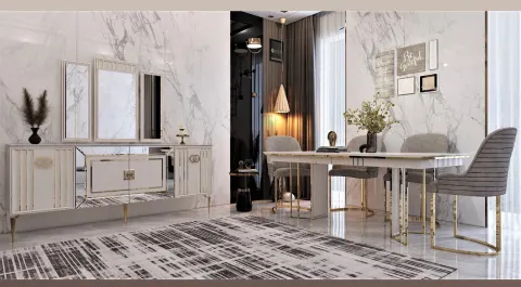 Exelance Gold Metal Leg Dining Room Set