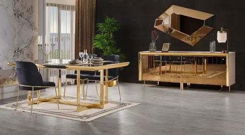 Enluks Gold Metal Leg Dining Room Set