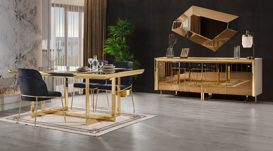 Enluks Gold Metal Leg Dining Room Set