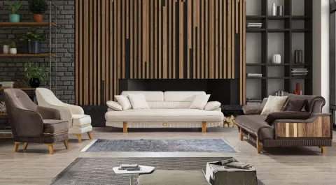 Elegans Wooden Leg  Sofa Set