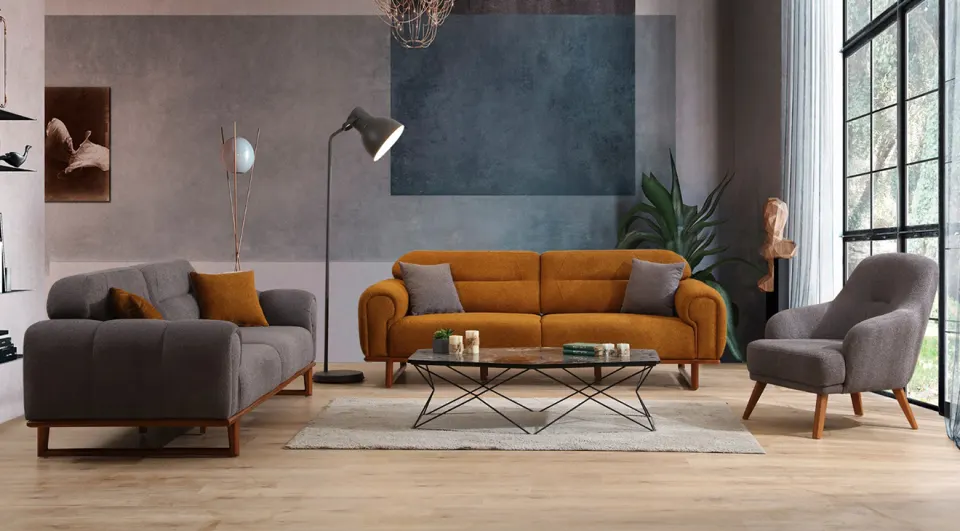 Pier Wooden Leg  Sofa Set 3