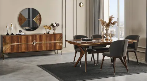Deluxe Modern Walnut Dining Room Set