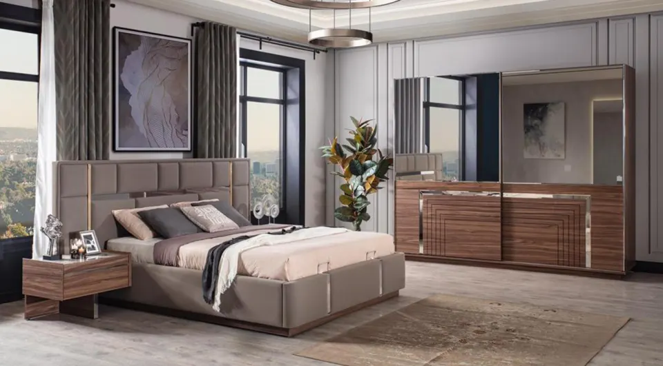 Dolce Walnut Sliding Door Bedroom Set