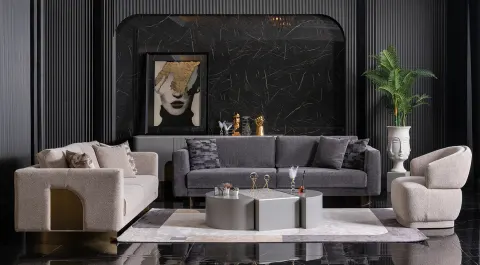 Dior Gold Metal Leg Sofa Set