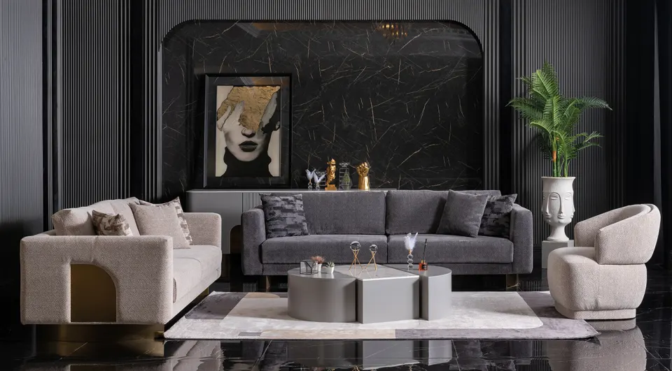 Dior Gold Metal Leg Sofa Set