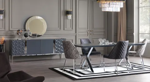 Rixos Silver Metal Leg Dining Room Set