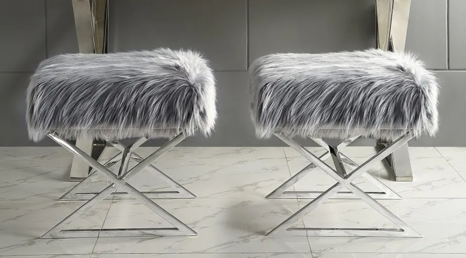 Luxury Anthracite Plush Pouf