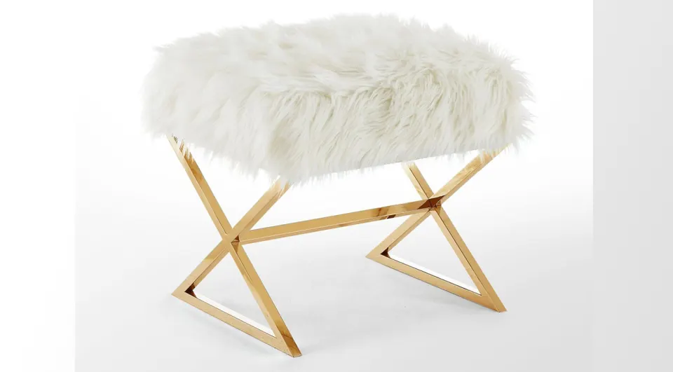 Luxury White Plush Pouf