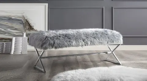 Luxury Silver Metal Leg Plush Bench