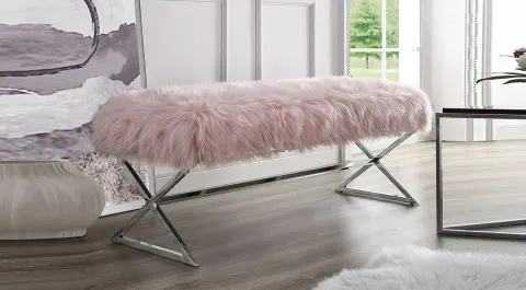 Luxury Silver Metal Leg Plush Bench (Powder)