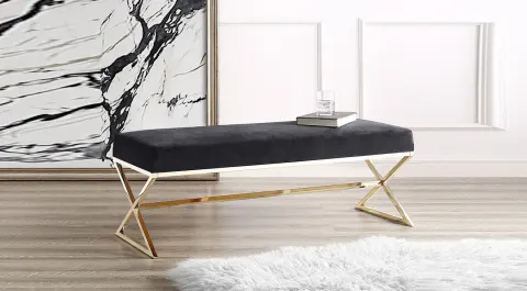 Luxury Gold Metal Leg Bench (Black)