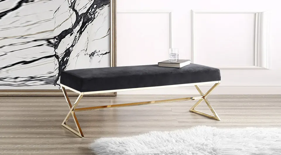 Luxury Gold Metal Leg Bench (Black)