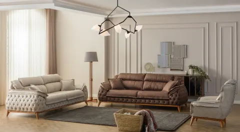 Zara Walnut Wooden Leg Sofa Set