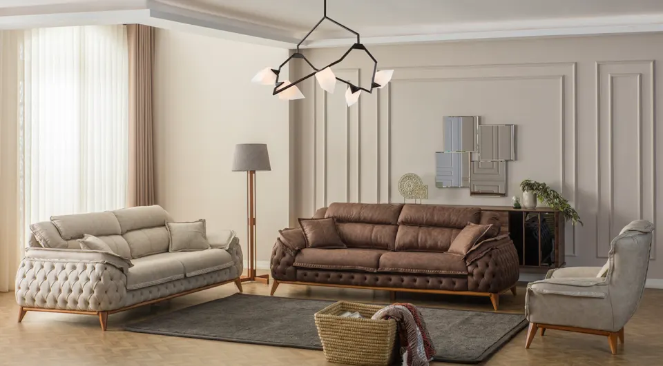 Zara Walnut Wooden Leg Sofa Set