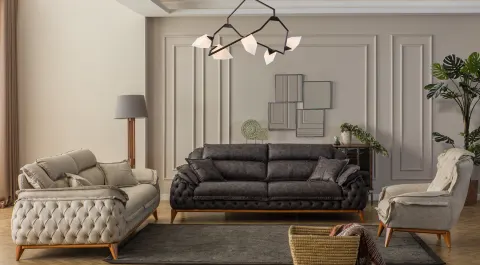Zara Walnut Wooden Leg Sofa Set