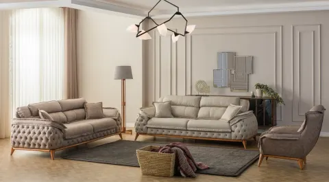 Zara Walnut Wooden Leg Sofa Set