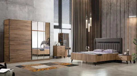 Classi Walnut Modern Bedroom Set