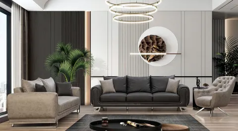 Paris Silver Metal Leg Sofa Set