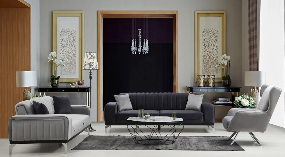 Eva Silver Metal  Ayaklı Sofa Set