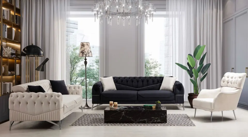 Verona Silver Metal Leg  Sofa Set