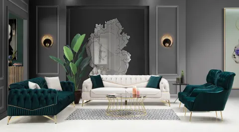 Verona Gold Metal Leg  Sofa Set