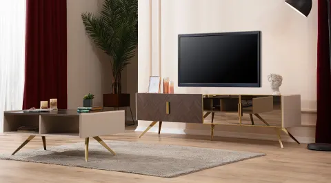 Liya Gold Metal Leg Tv Unit