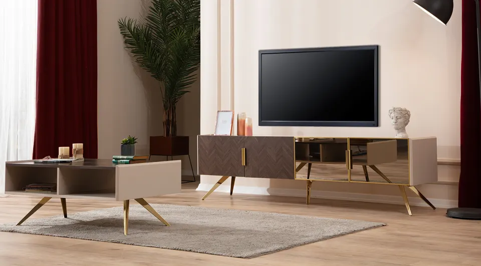Liya Gold Metal Leg Tv Unit