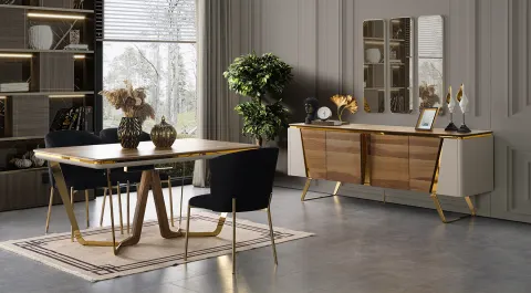 Glorya Gold Metal Leg Dining Room Set