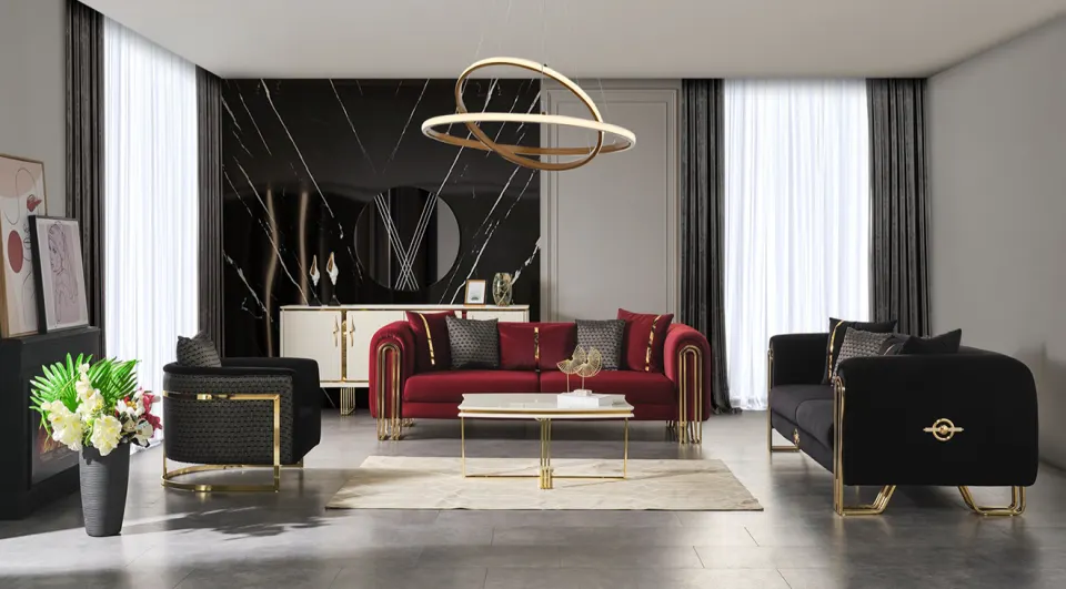 Tesla Gold Metal Leg Sofa Set