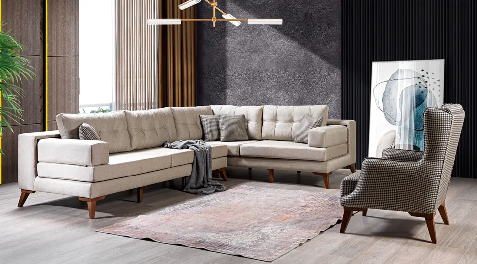 Arena Cream Corner Sofa Set