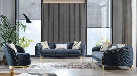 Aqua Gold Metal Leg Sofa Set