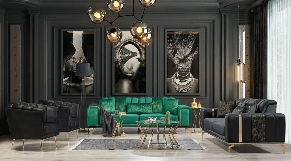 Eva Gold Metal Leg Sofa Set
