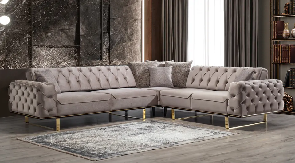 Lila-A Gold Metal Leg Corner Sofa Set