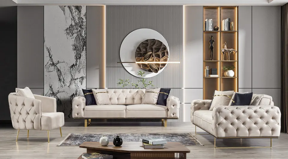 Lila-C Gold Metal Leg Bed Sofa Set