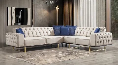 Lilyum Gold Metal Leg Corner Sofa Set