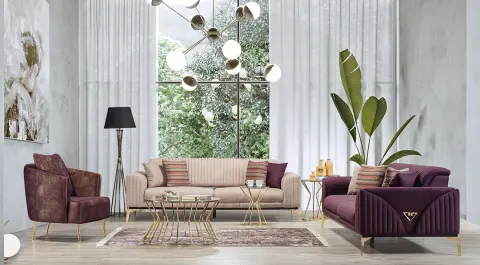 New Natura Gold Metal Legs Sofa Set