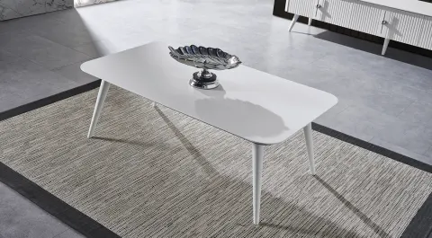 Yağmur White Wooden Leg Coffee Table