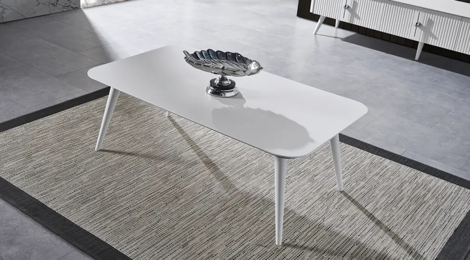 Yağmur White Wooden Leg Coffee Table