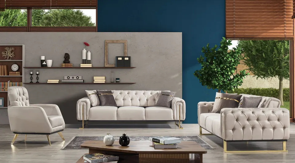 Nova-D Gold Metal Leg Bed Sofa Set