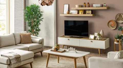 Bohem Walnut Wooden Leg Tv Unit