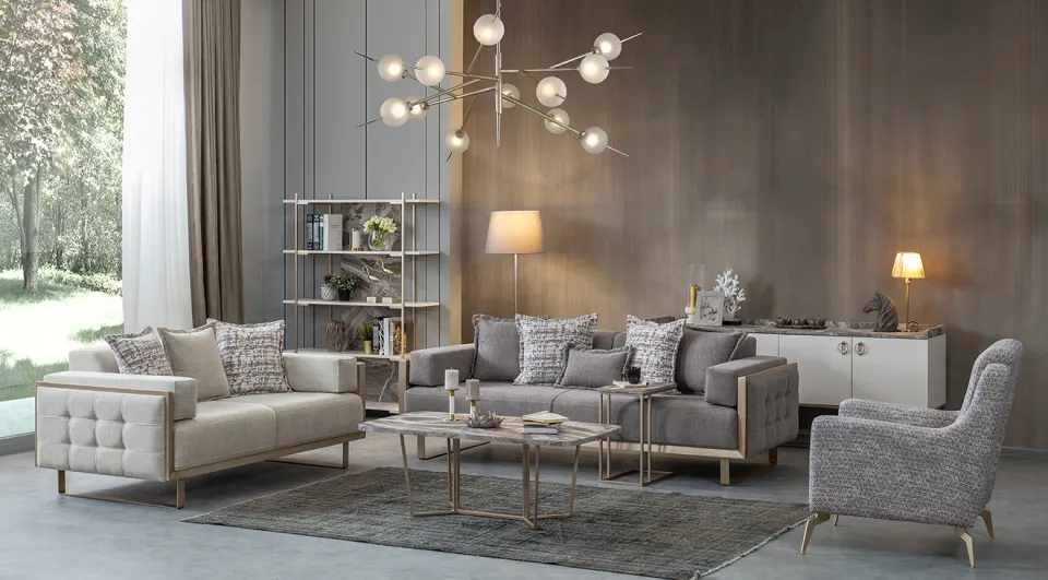 Loft Gold Metal Leg Sofa Set