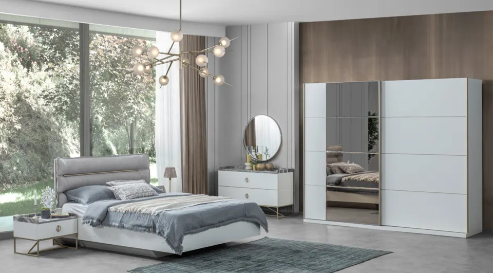 Loft Sliding Door White Bedroom Set