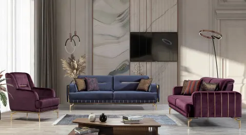 Piano-B Gold Metal Leg Bed Sofa Set