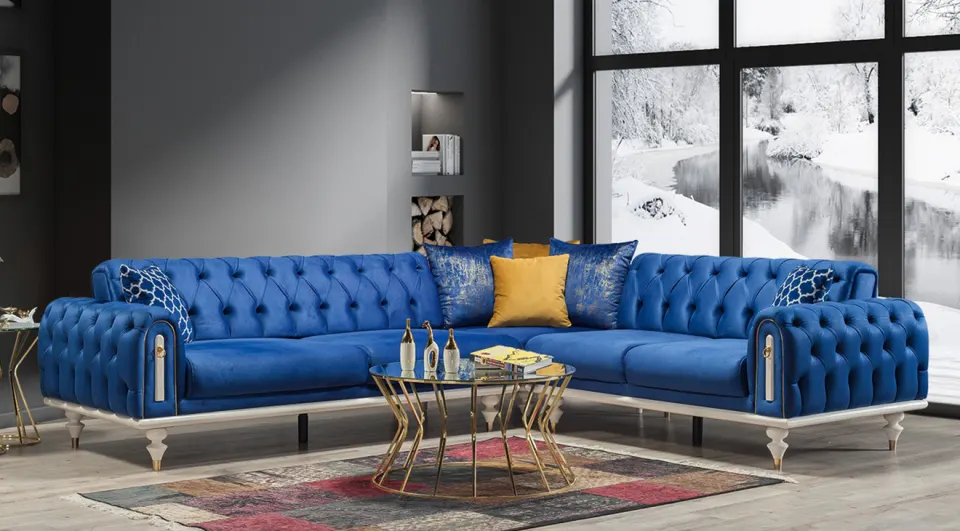 Picasso-A Bed Blue Corner Sofa Set
