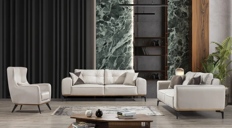 Ruby-A Bed White Sofa Set