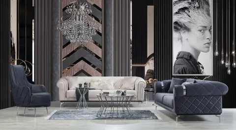 Sofia-A Silver Metal Leg Bed Sofa Set