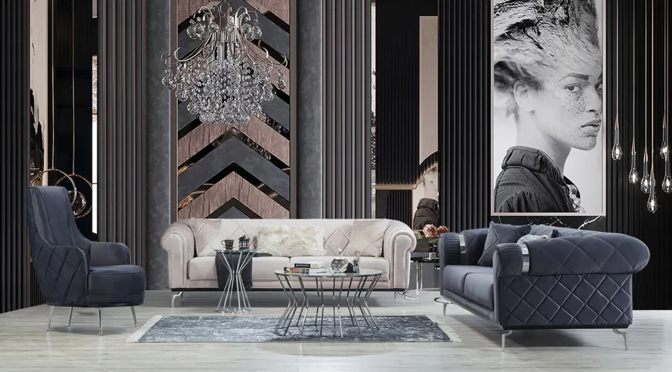 Sofia-A Silver Metal Leg Bed Sofa Set