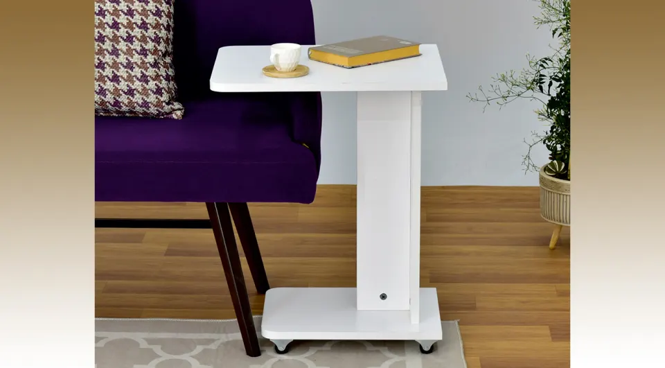 Babil Wheeled  White Side Table