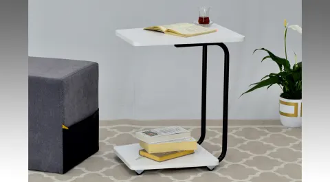 Cef Wheeled White Side Table