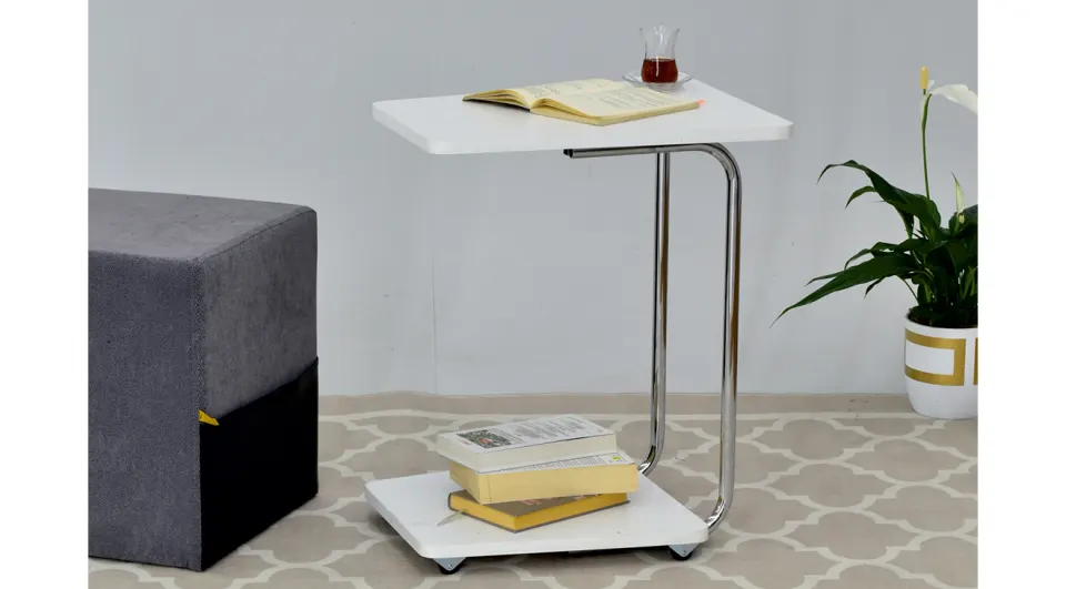 Cef Wheeled White Side Table 2